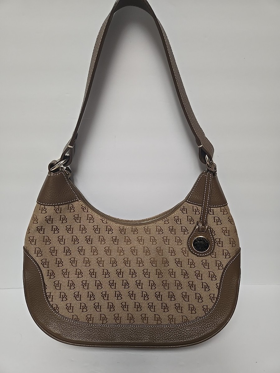 DAKS ★ Logo Leather Coloring Canvas Hobobag Dooney & Bourke Womens Beige Brown Canvas LOGO Hobo Shoulder