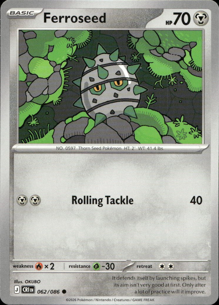 Ferroseed Chaos Rising 62/86 English Pokémon Near Mint