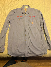 Carhartt FR Blue LongSleeve ButtonFront Work Shirt Medium Cotton Twill Oil & Gas