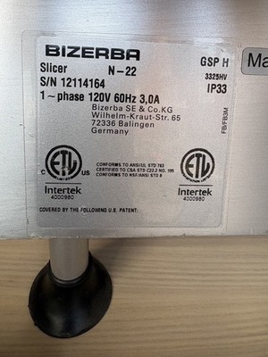Bizerba GSP H N-22 Commercial Meat Slicer Electric 120V 1-Phase 60Hz 3.0A