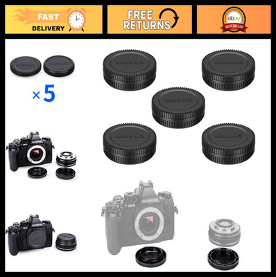 M4/3 Camera Lens & Body Cap Cover Set for Olympus & Lumix - 5 Packs, Protects Le