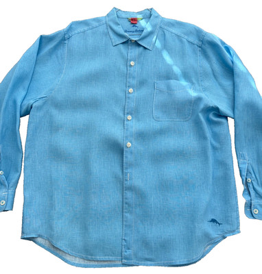 Tommy Bahama Mens Blue Linen Shirt 2XL Long Sleeve Button Up Island Beach Wear