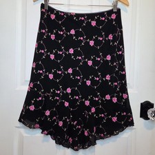 VTG Fashion Bug Black Skirt L Pink Floral Embroidery Fairy Y2k Dark Feminine