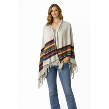 Boho Fringe Shawl Aztec Print Open Front Cardigan Cover Up Duster