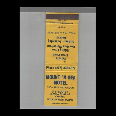 Matchbook Cover Mount 'N Sea Motel Lincolnville, ME