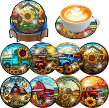 8 Pcs Fall Diamond Art Coasters Kits for Adults 8 4x4in,
