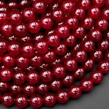 Vibrant Red Jade Smooth Round Beads 8mm 16" Gemstone Jewelry Making Strand