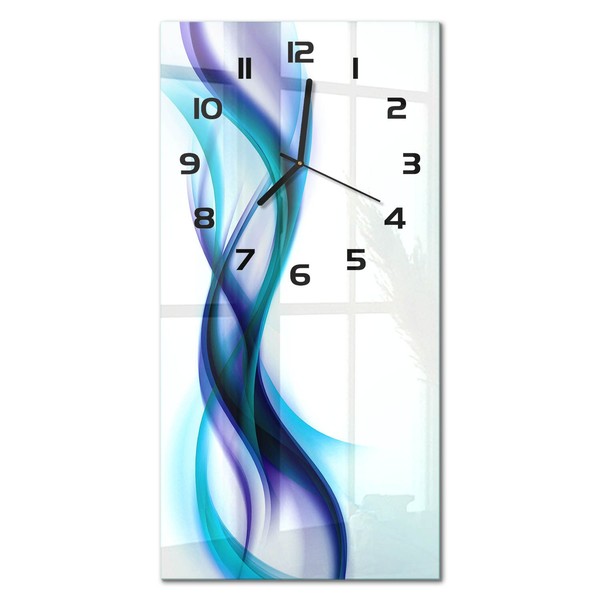 Wanduhr Hochformat Glasuhr Aus Glas Wellen-Abstraktion Schwarze Zeiger 30X60 Cm-image