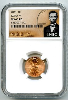 2023 EXTRA ' V ' ERROR VDB V LINCOLN SHIELD PENNY NGC MS65 RD CENT RARE VARIETY