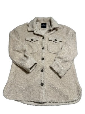 Bagatelle Sherpa Fleece Jacket Womens Beige Soft Cozy Warm Collared Button Front