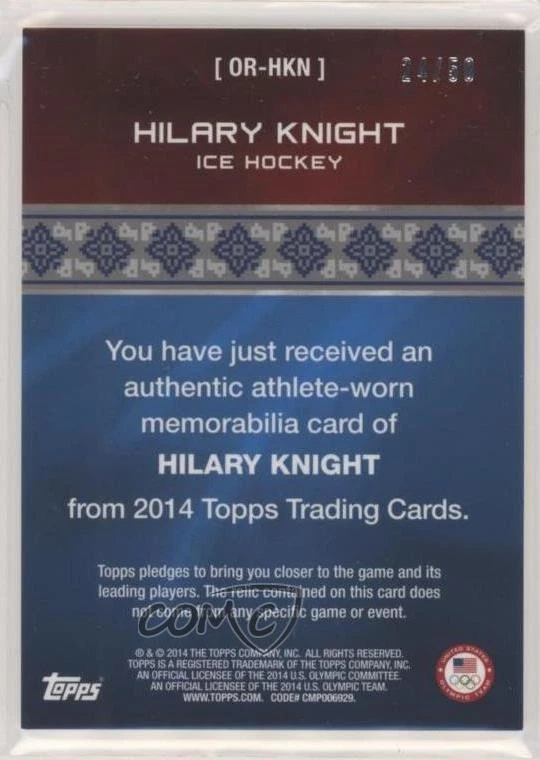 2014 US Olympic & Paralympic Team and Hopefuls Relics Silver /50 Hilary Knight - Image 2 of 2
