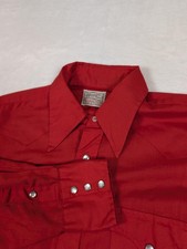 Vintage H Bar C Ranchwear Shirt Mens XL Red Western Pearl Snap Long Tail 70s