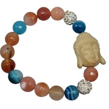 Pulsera elástica con cuentas de piedras preciosas Budda Head piedras multicolores pedrería vintage