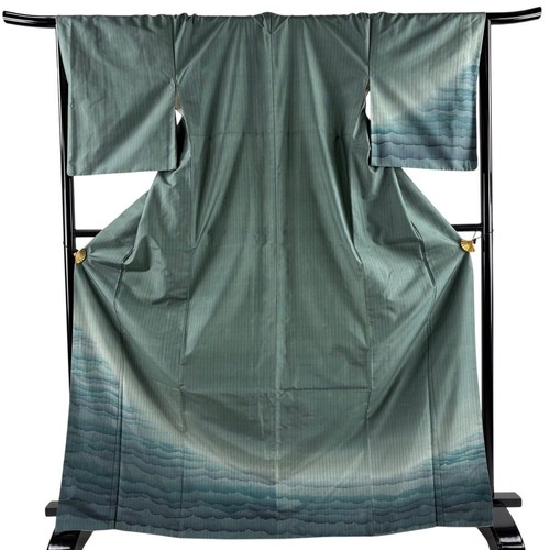 Kimono Good Item Green Pure Silk 170cm Pre-owned Japanese Textile Authentic