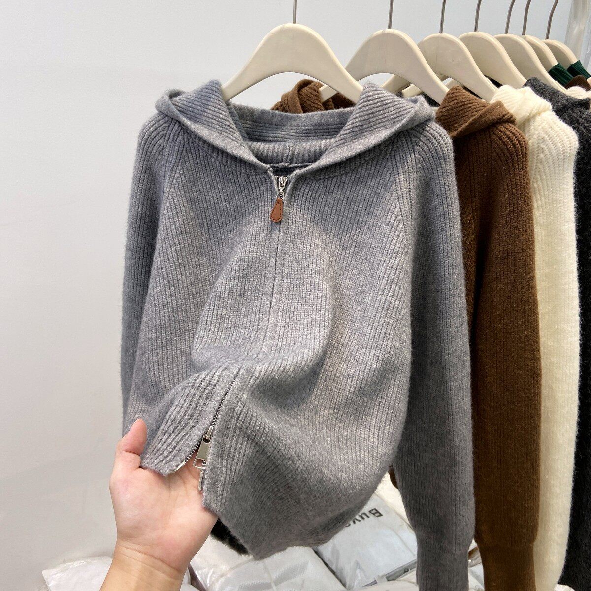 Women Knitted Hooded Zip Cardigan Jacket Sweater Warm Jumper Coat Solid Casual