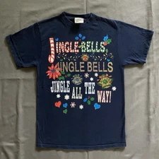 Vtg 2000s Christmas Theme Sleep Wear Shirt Womens One Size Blue JINGLE BELLS 00s