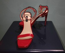 NINE WEST Women's Zadie 3 Stilettos Square Toe Red Hot Patent Heel 7.5 7 1/2