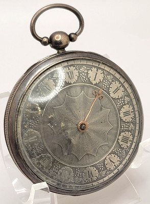 Unusual Big Verge Fusee Antique Silver Pocket Watch works AS IS missing hand