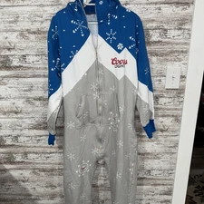Coors Light Hoodie Jumpsuit One Piece Large Full Zip Snowflake All Over Print