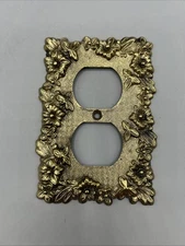 Mid Century 1950's 3 Dimensional Ornate Solid Brass Outlet Wall Cover #2