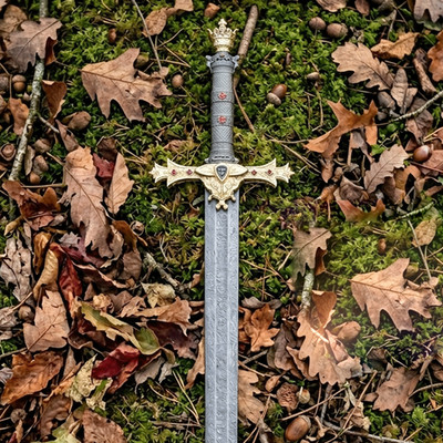 Handmade King Arthur Excalibur sword , Crown Head Merlin Templar Medieval sword