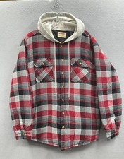 Wrangler Men's Size L Red Plaid Quilt Lined Hooded Flannel Shirt Jacket Shacket