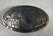 Vintage 1974 Wild Turkey Brass Belt Buckle Bourbon Whiskey Austin Nichols