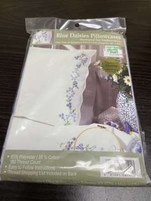 Blue Daisies, 20'' x 30'' Stamped Pillowcases for Embroidery New!