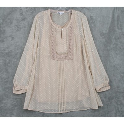 Daniel Rainn DR2 Blouse Womens 1X Polka Dot Lace Coquette Sheer Blush Pink Cami