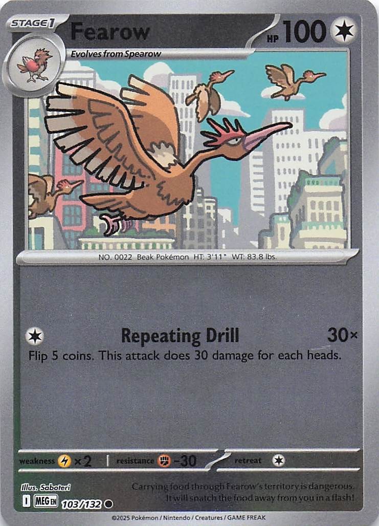 Fearow #103/132 NM Reverse Holo Common ME01: Mega Evolution