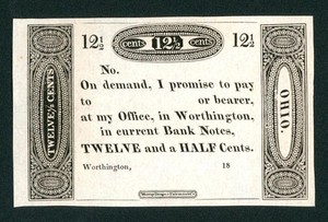 12 1/2 cents 1800's ((CHOICE AU)) Post Note Worthington - Ohio ((REMAINDER))
