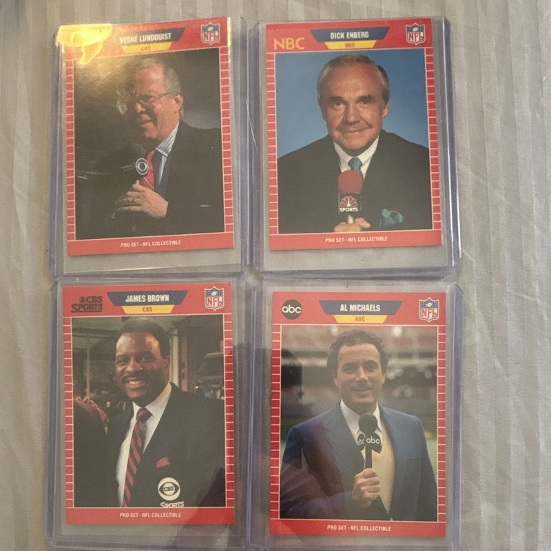 1990 Pro Set NFL Broadcasters 4-Card Lot Lundquist/Enberg/Brown/Michaels #21