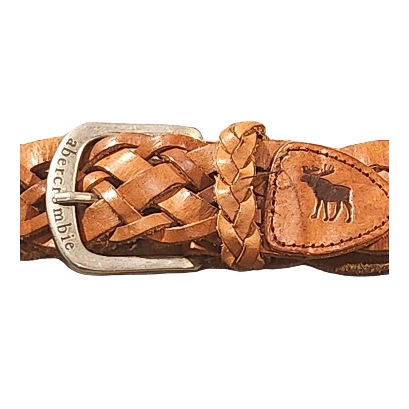 VINTAGE Abercrombie & Fitch Belt XL Brown Leather Braided 