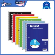 Spiral Notebook 6 Pack, Bulk Wide Ruled Spiral Notebooks 8x10-1/2 Inch, 70Sheets