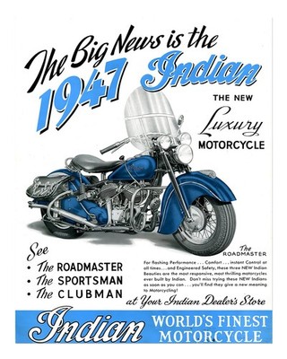 Vintage Motorcycle Poster Wall Art - 1947 Indian Classic Home Decor