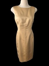 Vintage Talbots Champagne Gold Sheath Dress 12 Jackie O Sleeveless Cocktail USA