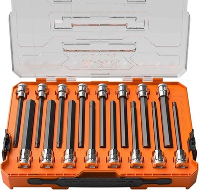 Klein Tools 652216HEXL Long Hex Bit Socket Set, 16-Piece, SAE and Metric Socke