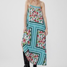 ZARA Blue Multicolor Floral Maxi Dress Flowy Strappy Blogger Fave Sundress XS