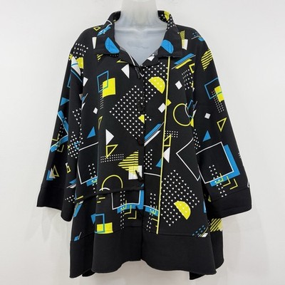 Ali Miles Jacket Womens 2X Geometric Wire Collar Mature Artsy Stretch