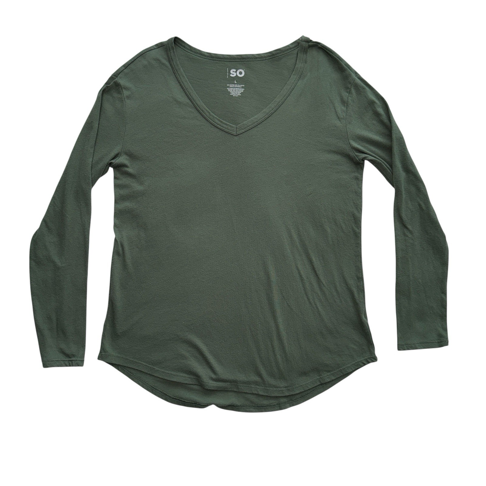 SO Olive Green Long Sleeve V-Neck Top | Size Large