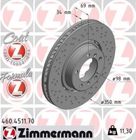 1X Zimmermann Bremsscheibe Formula Z 460.4511.70 FüR 991 Porsche 911 992 Targa