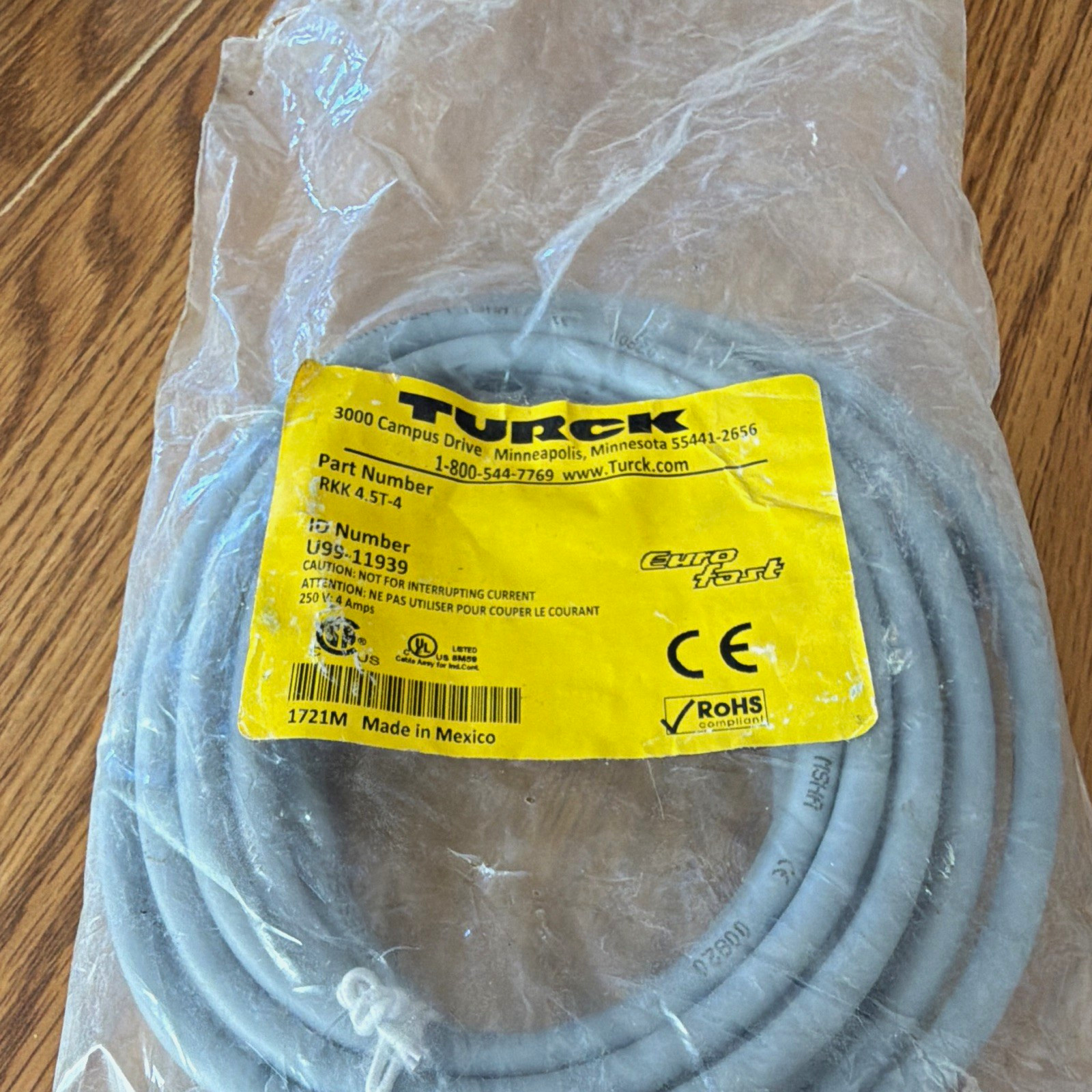 Turck Eurofast RKK 4.5T-4 PLC Cable - RKM 4T-4 Cable (Pkg 1)