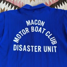 Vtg 1970s Russell Athletic Nylon Mesh Polo Shirt Chain Stitch Boat Disaster Unit