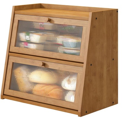 Extra Large Bread Box Double Layer for Kitchen Counter Bamboo Wood Capacity