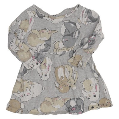 H&M, Kleid, Größe: 92, Grau/Mehrfarbig, Baumwolle/Viskose, Print, Mädchen #oae