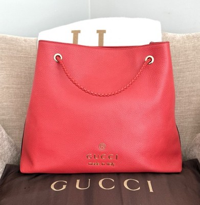 Authentic GUCCI Gifford Large Tote Bag Red Coral Leather Gold