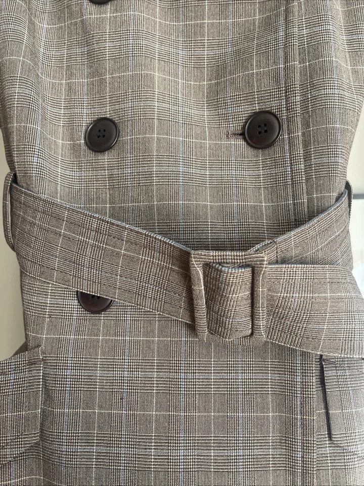 NEW Stylish Kenneth Cole Women's Brown Teal Plaid Belted Trench Coat Sm $239 NWT - Image 3 of 4