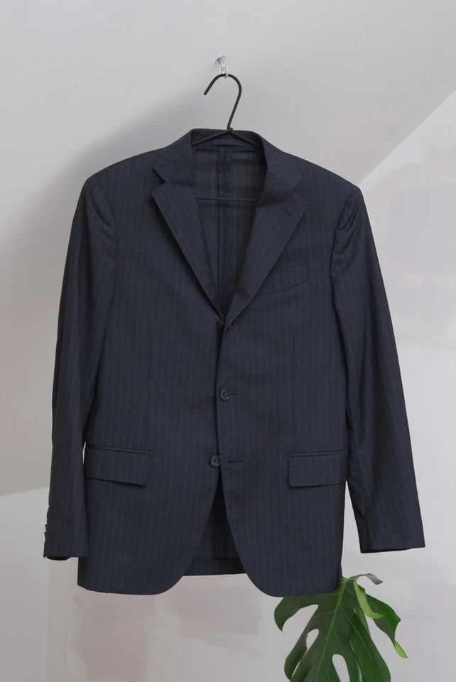Lardini Luxury Men Navy Blue Wool Striped Suit Blazer & Pants Sz48 Made in Italy - Image 2 of 4