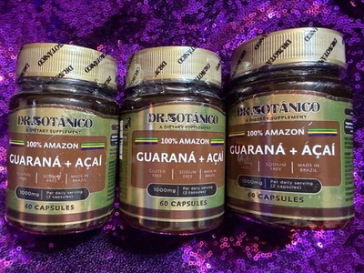 3-Pack Dr. BOTANICO Guaraná + Açaí 1000mg Natural Energy Focus & Antioxidant 60c