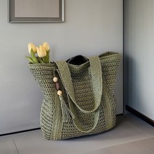 Woven Straw Shoulder Tote Bag Women's Summer Beach Large Handbag 1PC Carry